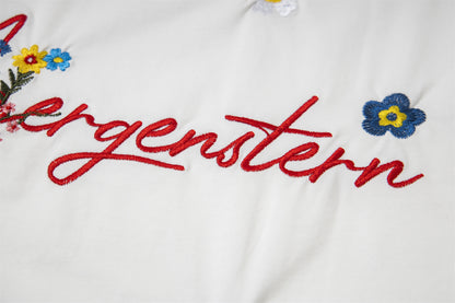 Flower Embroidery Handwritten Letter Short Sleeve T-Shirt WN26921