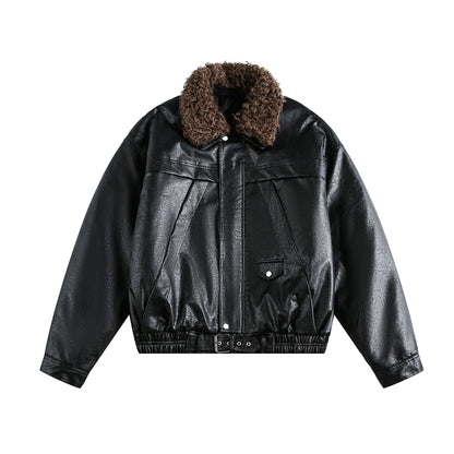 Detachable Fur Collar PU Leather Jacket WN21891