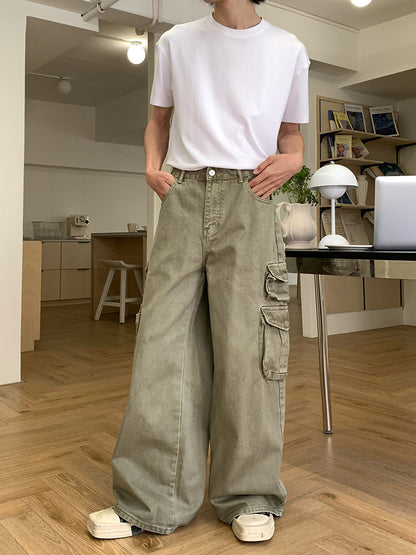 Washed Cargo Wide Leg Pants WN24910