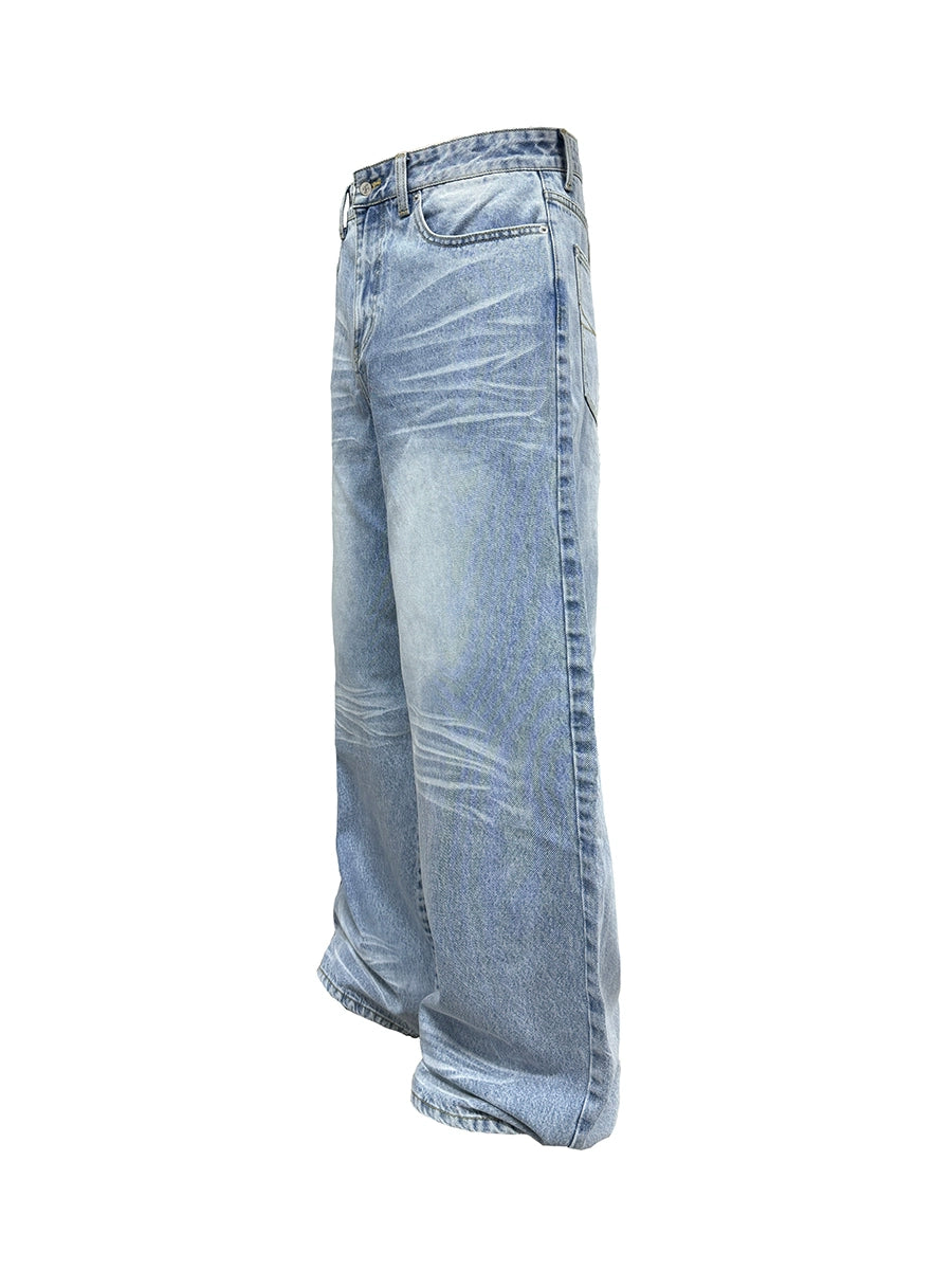 Washed Wide-Leg Straight Denim Jeans WN8577