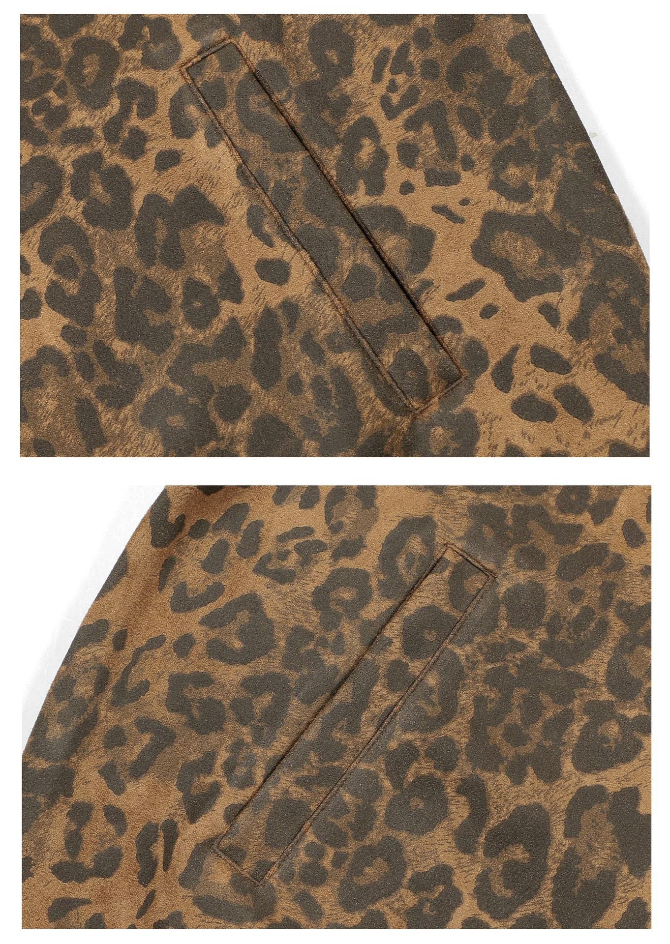 Leopard Design Stand Neck Zipper Jacket & Wide Leg Pants Setup WN18570