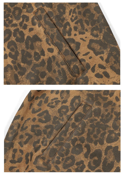 Leopard Design Stand Neck Zipper Jacket & Wide Leg Pants Setup WN18570