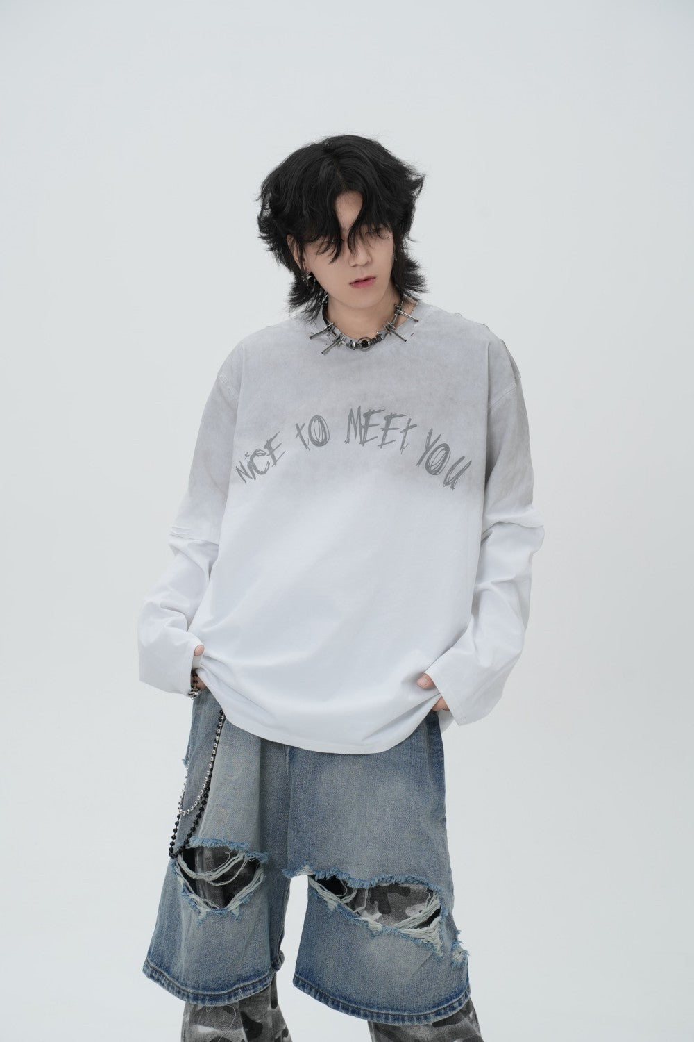 Washed Fake Layered Letter Graphic Short Sleeve T-Shirt WN28014