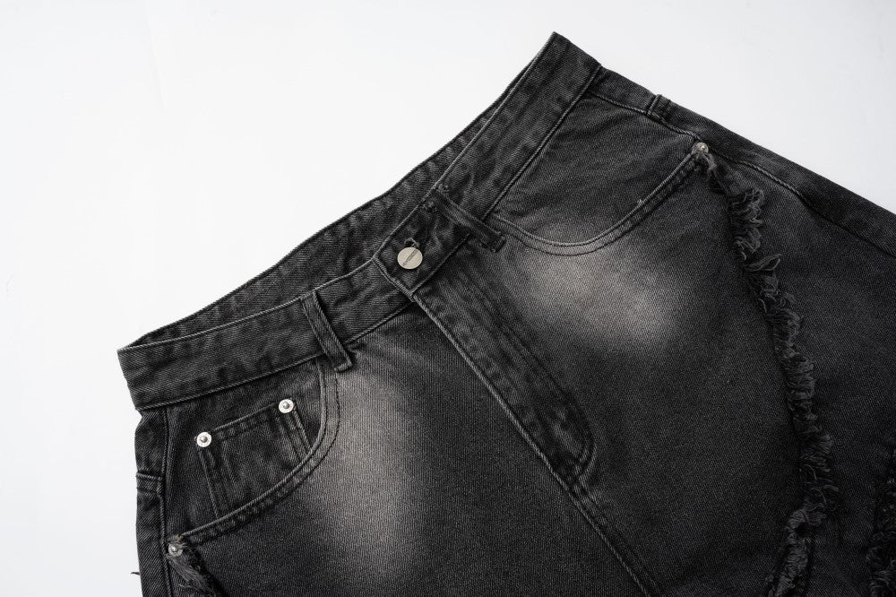 Faded Raw-Edge Wide Leg Denim Jeans WN28121