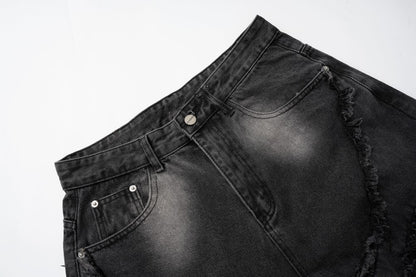 Faded Raw-Edge Wide Leg Denim Jeans WN28121
