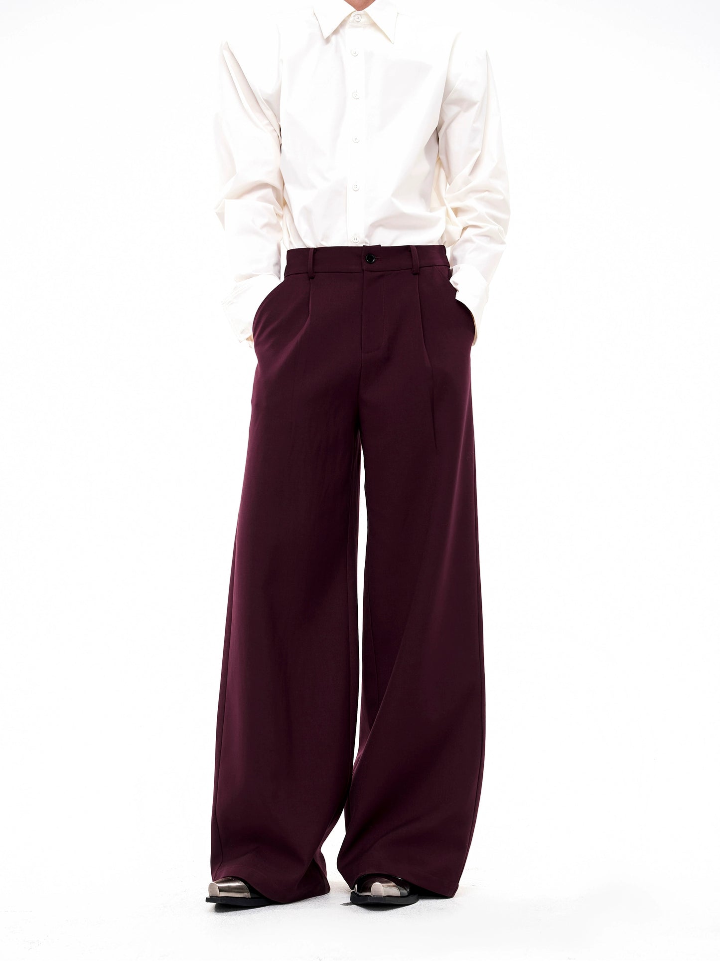 Shoulder-Pad Metal Brooch Tailored Jacket & Trousers Setup WN21796