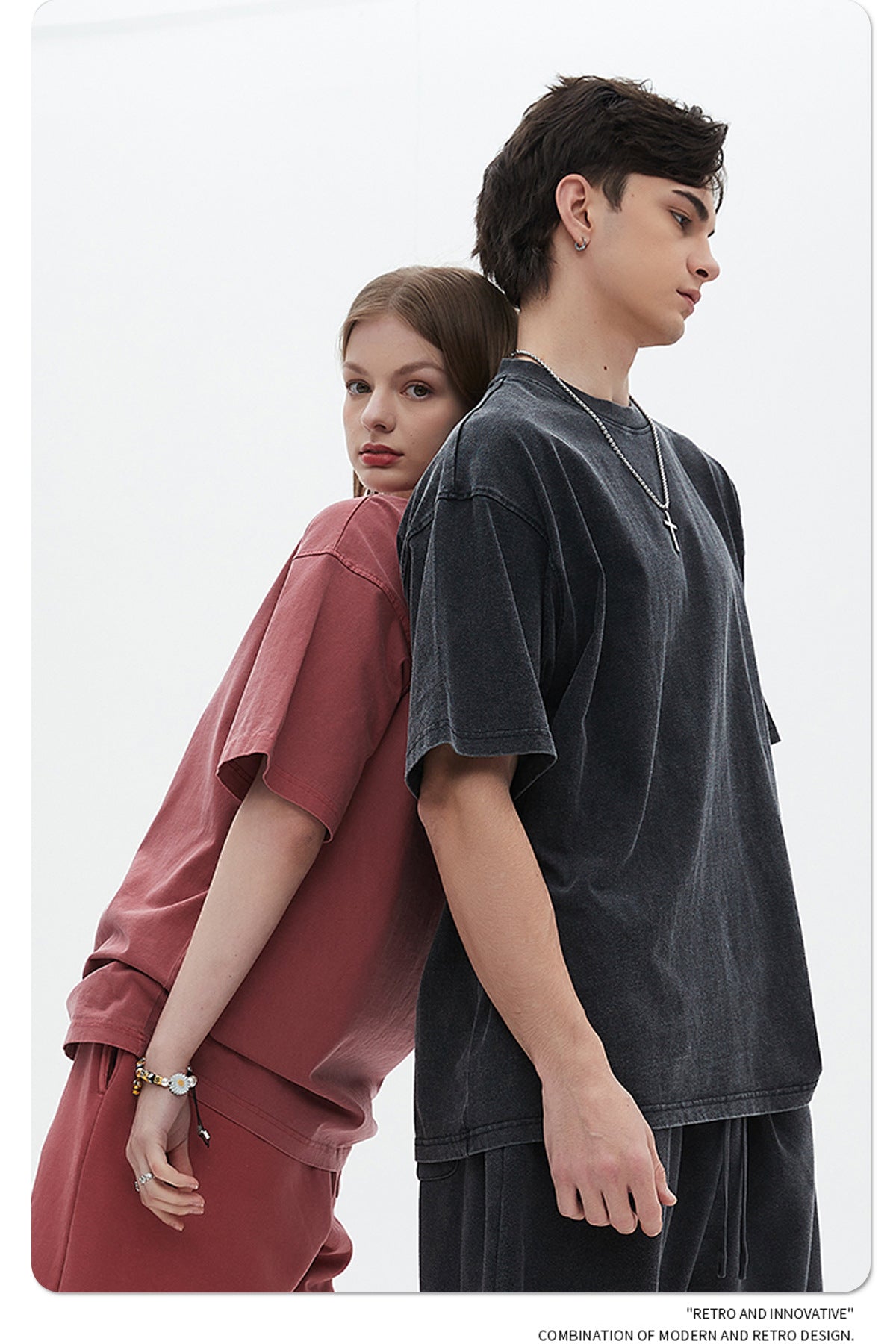 Oversize Washed Short-sleeve-T-shirt & Washed Short Sweatpants Setup WN6633