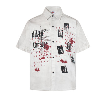 Dirty Dye Washed Graphic Print Short Sleeve Shirt WN25704