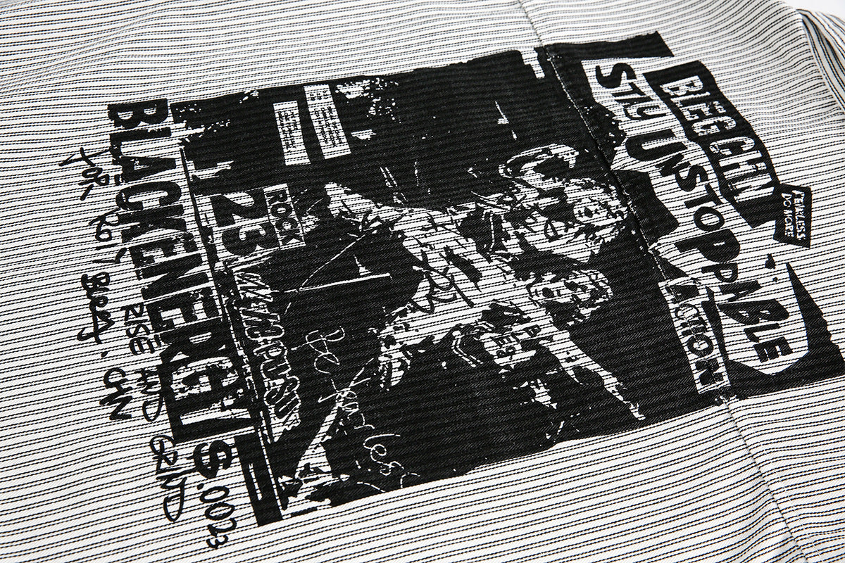 Graphic Print Stripe Frayed Long Sleeve Shirt WN23042