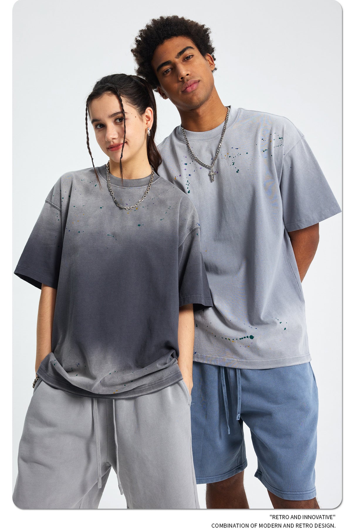 Ink Splash Spray Dye Washed Short Sleeve T-Shirt WN16275