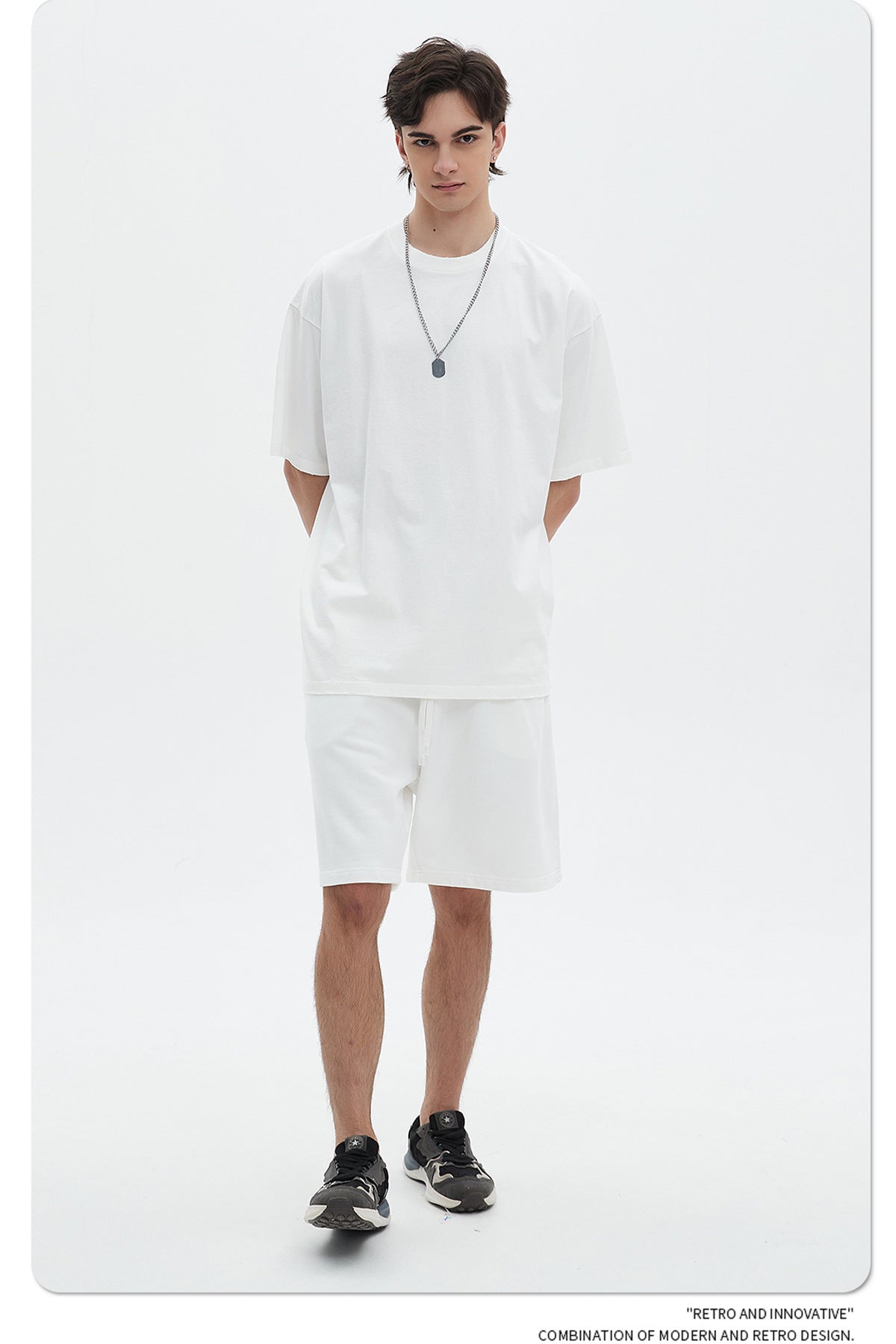 Washed Dyed Oversize Damage Short-sleeve T-shirt & Short Sweatpants Setup WN6630