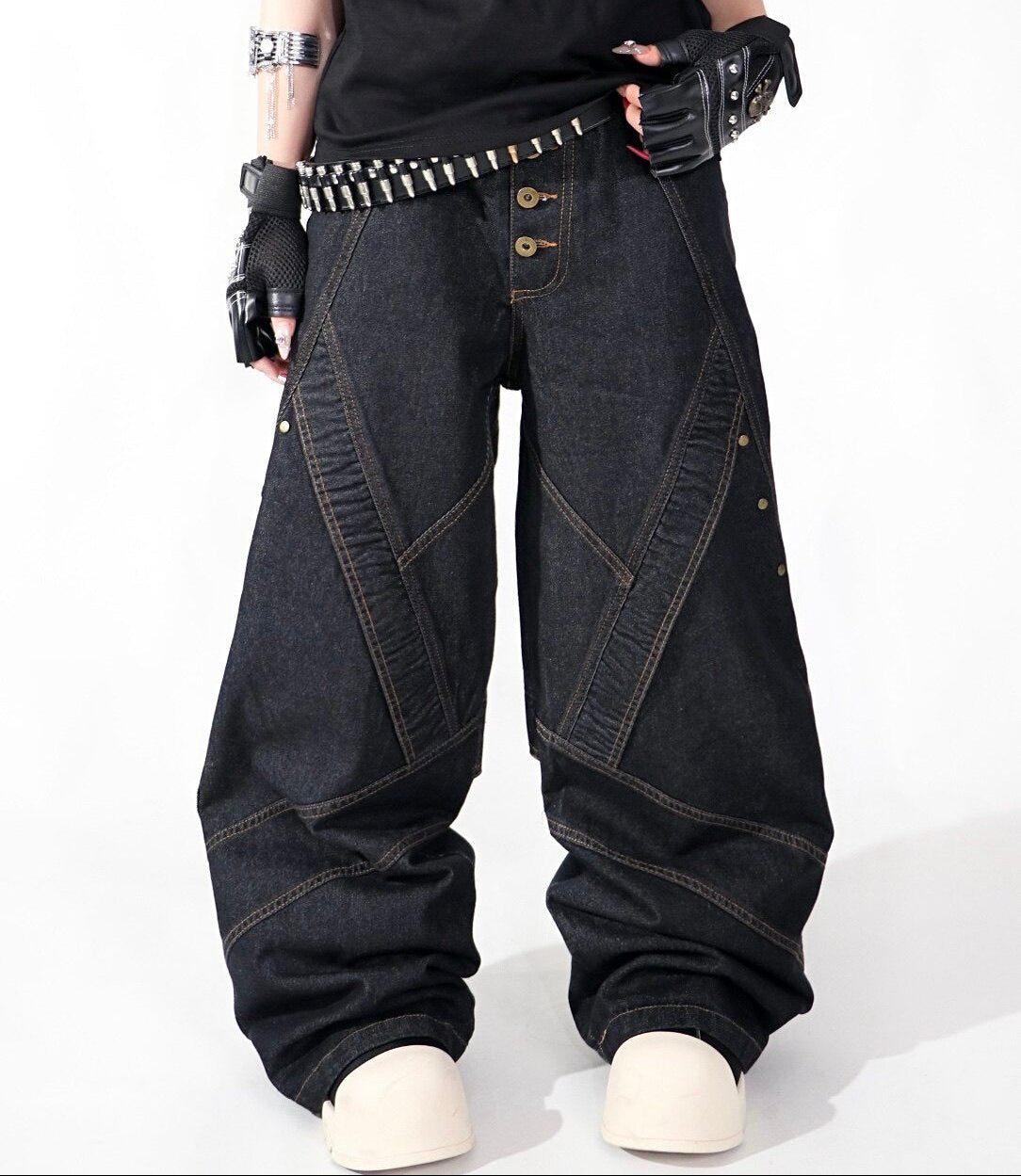 Contrast Stitch Baggy Denim Jeans WN24116