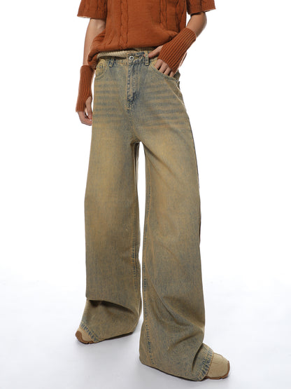 Washed Wide-Leg Straight Denim Jeans WN7082