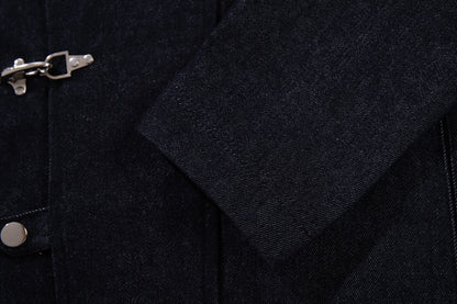 Washed Raw Denim Metal Buckle Jacket & Wide Leg Denim Jeans Setup WN23048