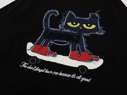Cat Applique Embroidery Short Sleeve T-Shirt WN25665