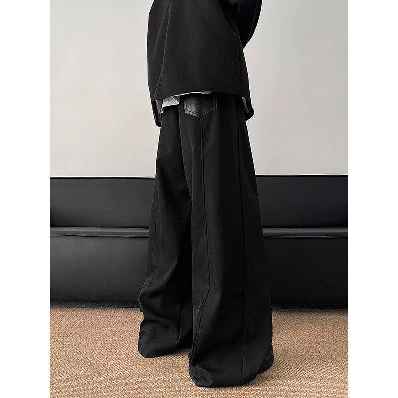 PU Leahter Mix Zipper Design Drape Baggy Trousers WN19331-K