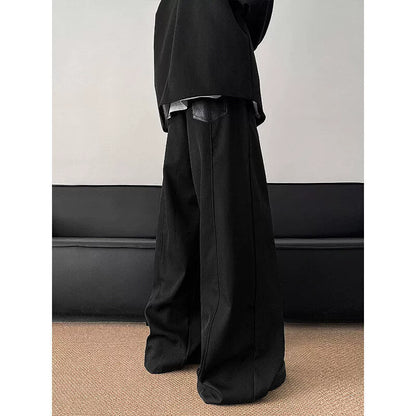 PU Leahter Mix Zipper Design Drape Baggy Trousers WN19331-K