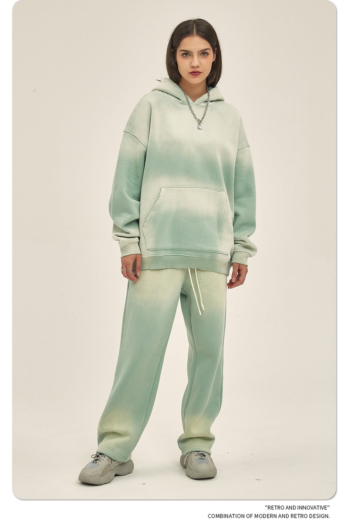 Fleece Lining Spray-dye Damage Oversize Hoodie WN9969-K