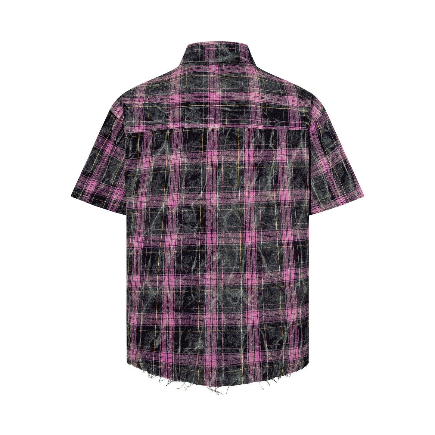 Washed Tie-Dye Plaid Short Sleeve Shirt WN25748