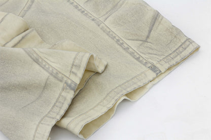 Washed Dirty Elastic Waist Wide Leg Half Pants WN16204