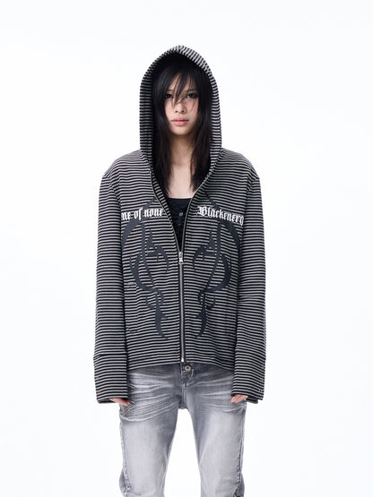 Striped Print Cropped Zipper Hoodie WN27274