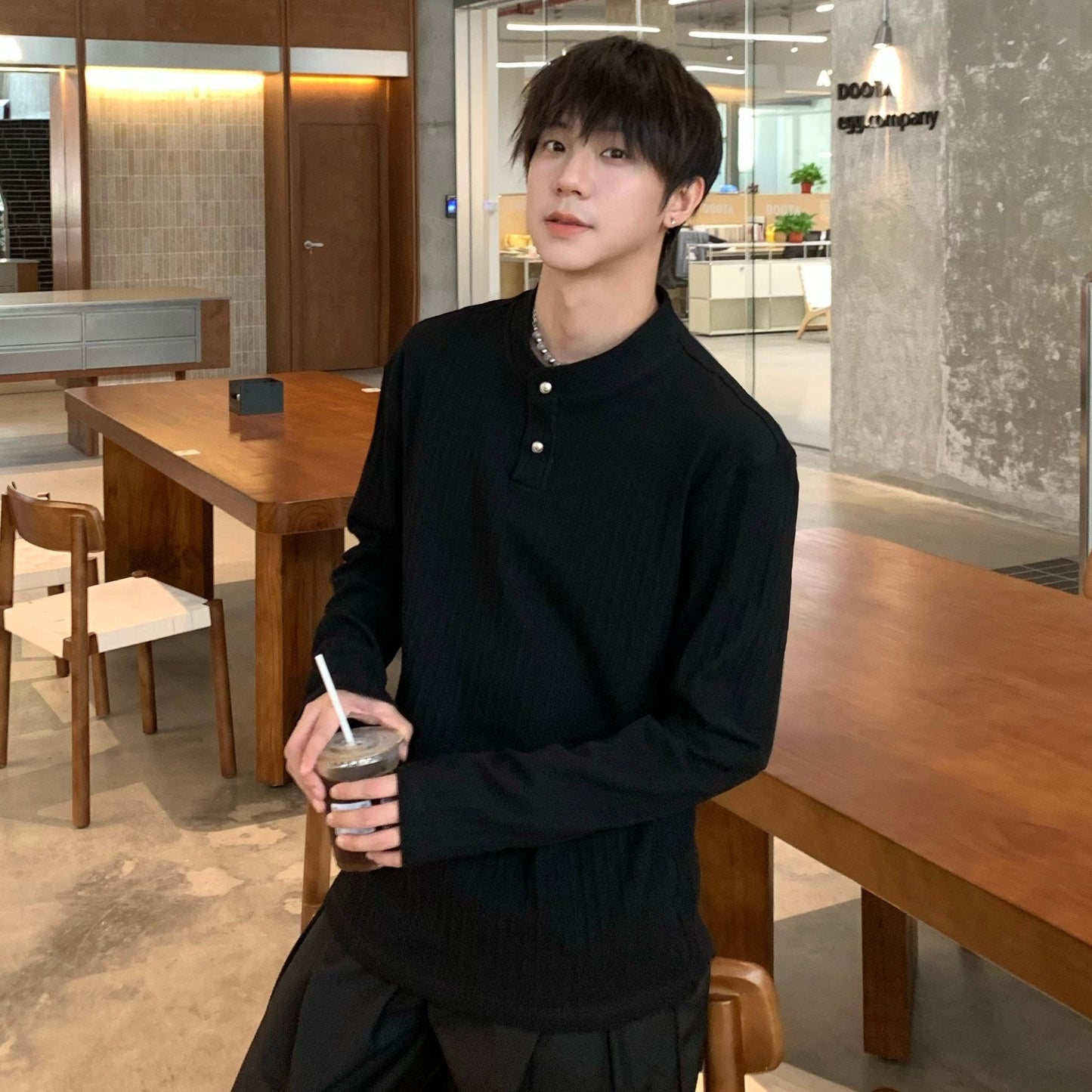 Rib Button Long Sleeve T-Shirt WN25300