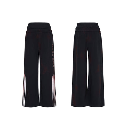 Four Stripe Damage Badge Embroidery Double Layer Hooded Jacket & Sporty Pants Setup WN23269