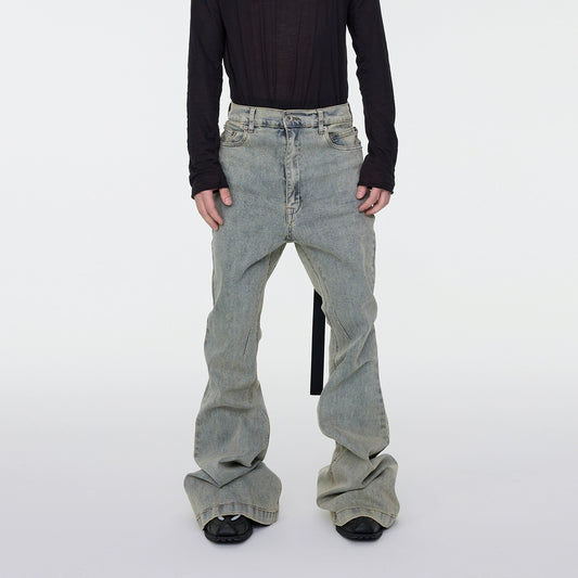 Washed Wrinkle Stacked Flare Denim Jeans WN16974