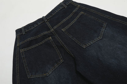 Beaded Washed Curved-Cut Wide-Leg Denim Jeans WN15048