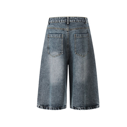 Washed Rhinestone Denim Wide Leg Half Pants WN25697