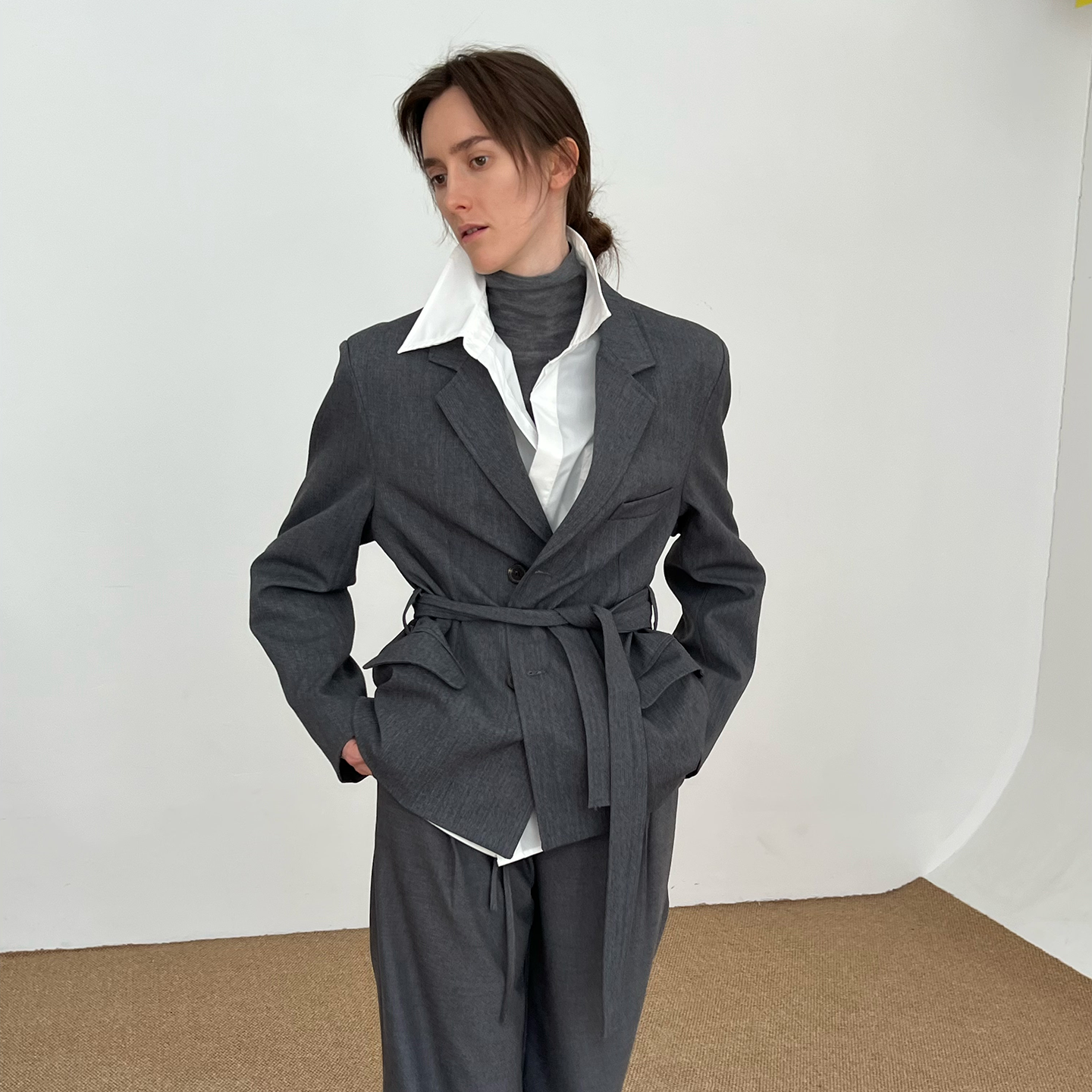 Textured Belted Tailored Jacket WN21473