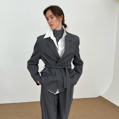 Textured Belted Tailored Jacket WN21473