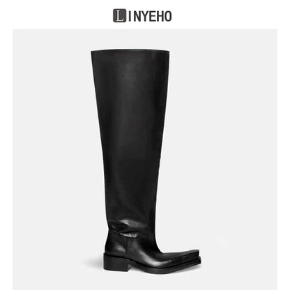 Over-the-Knee Chunky Sole Leather Riding Boots WN20604