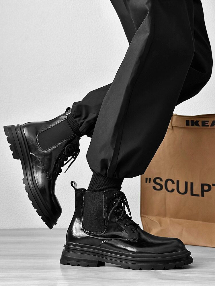 Glossy Chunky Lace-Up Boots WN24502