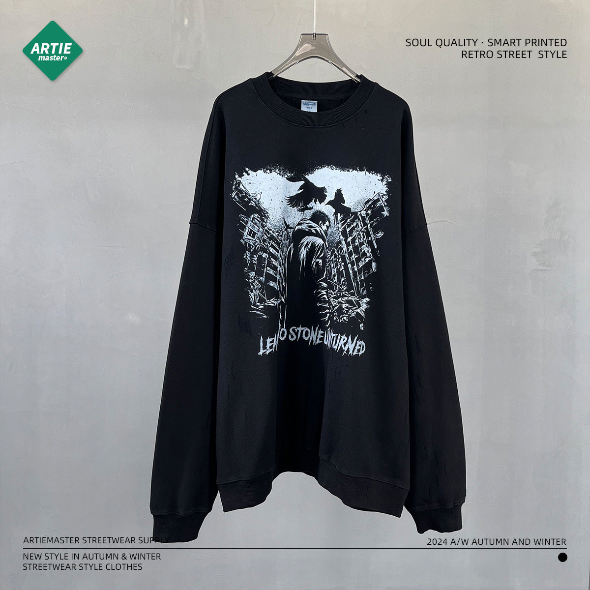 Washed Print Oversize Round Neck Sweatshirt WN9998