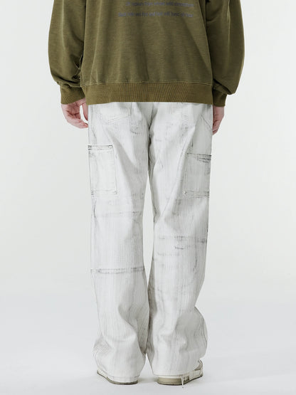 Dirty Wash Wide-Leg Straight Denim Jeans WN17536