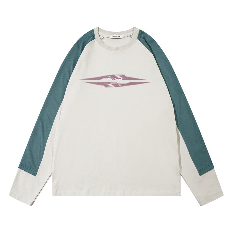 Colorblock Letter Print Long Sleeve T-Shirt WN11381