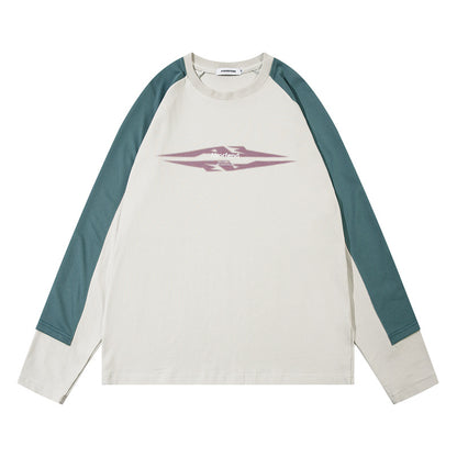 Colorblock Letter Print Long Sleeve T-Shirt WN11381