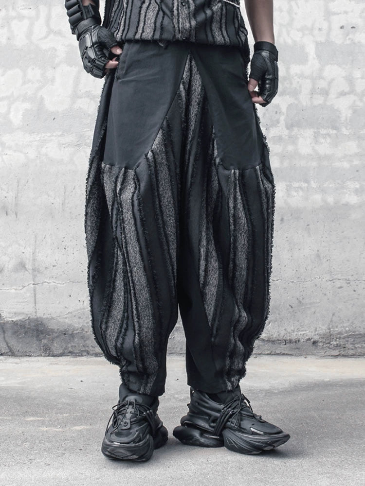 Stripe Mix Patch Wide Leg Harem Pants WN22298