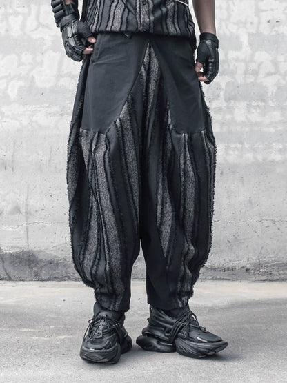 Stripe Mix Patch Wide Leg Harem Pants WN22298