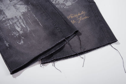 Denim Graffiti Damage Wide Leg Half Pants WN25658