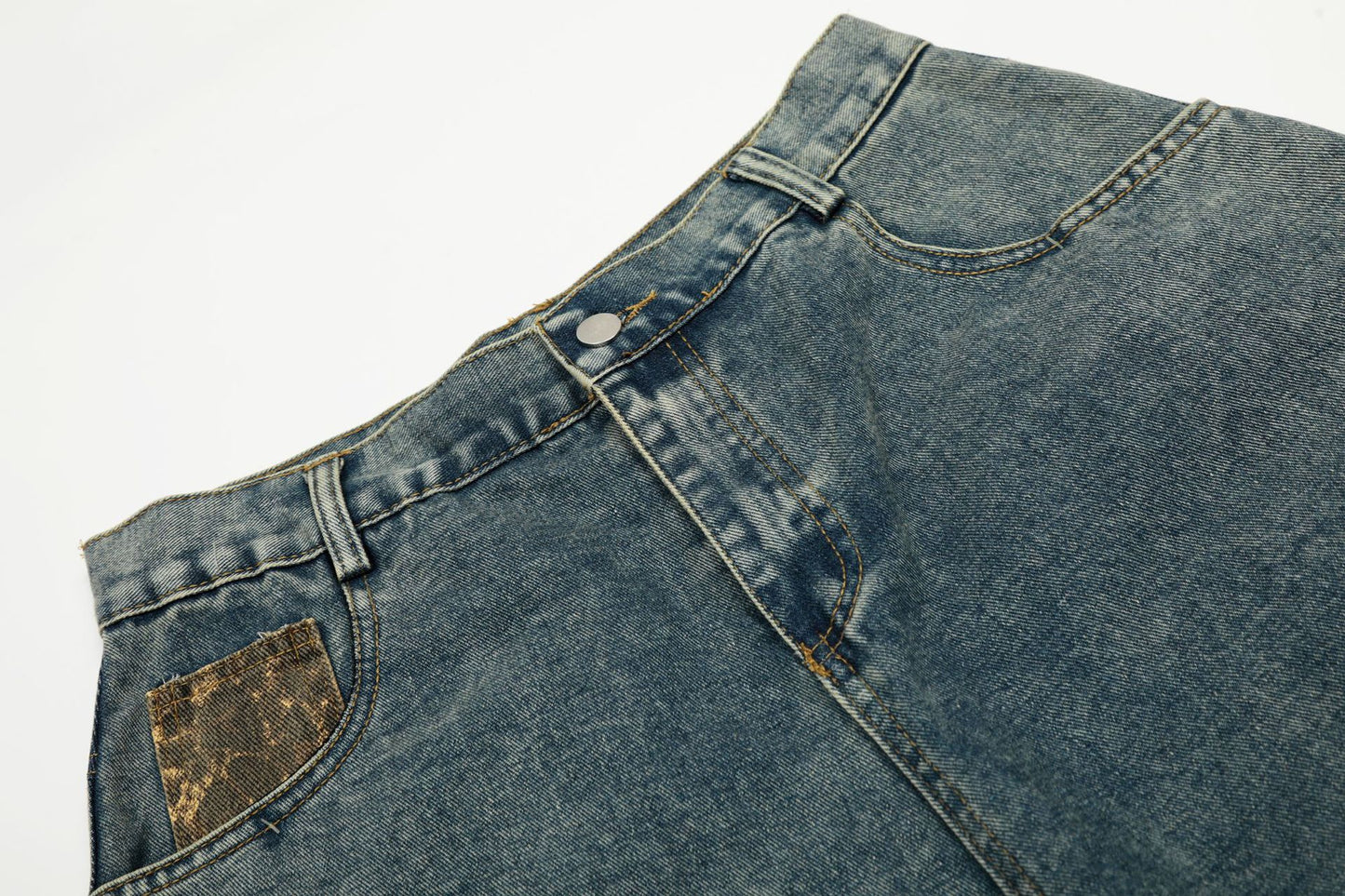Washed Leopard Panel Curved Denim Jeans WN25514
