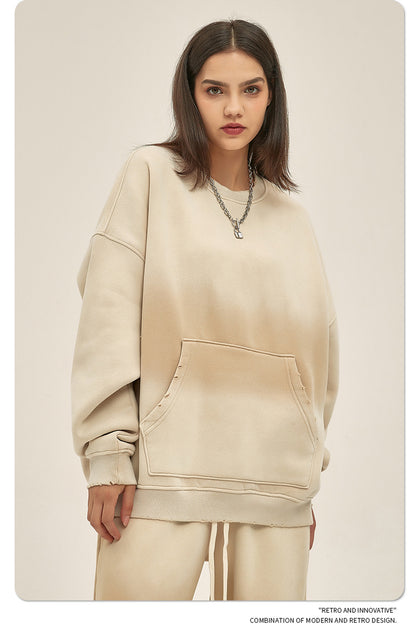 Fleece Lining Spray-dye Damage Oversize Sweatshirt WN9967