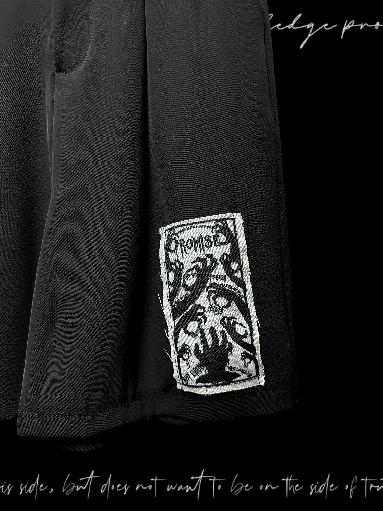 Patch Pleats Straight Half Pants & Skull Belt WN20105