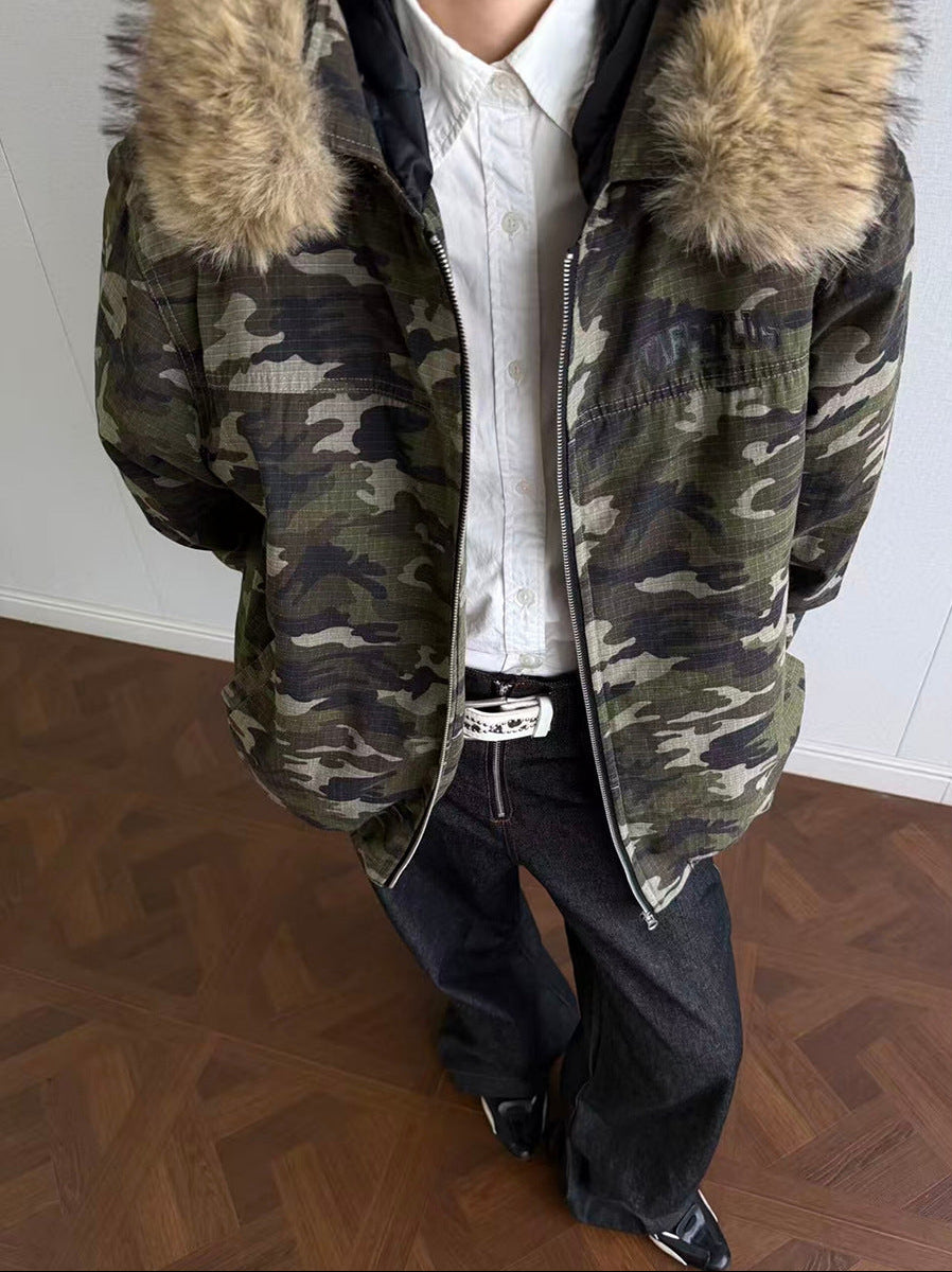 Hooded Camouflage Zipper Puffer Jacket WN21930