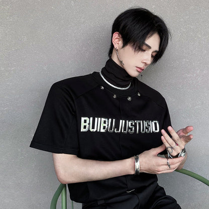 Oversize Letter High-Neck Short Sleeve T-Shirt WN25092
