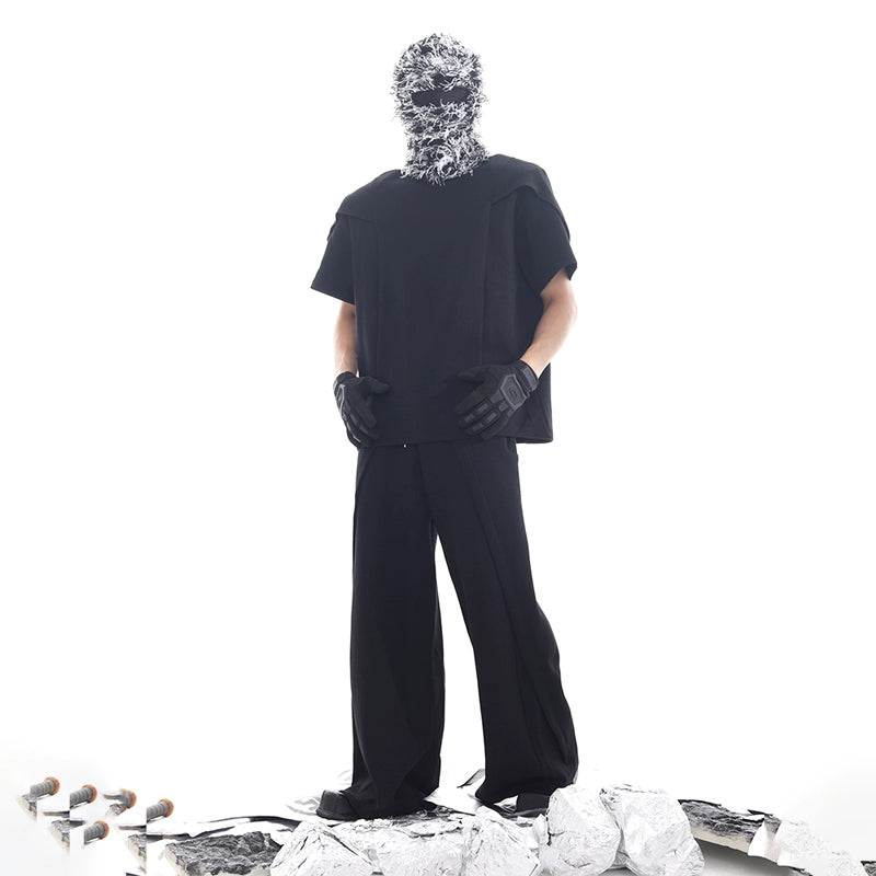 Deconstructed Patchwork Short Sleeve T-Shirt & Pants Setup WN18716