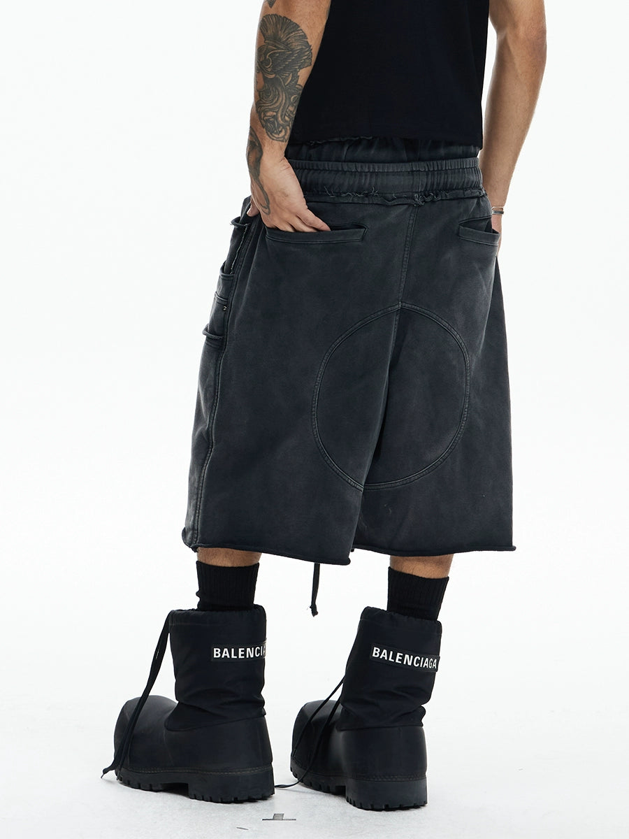 Deconstructed Double Waist Washed Wide Leg Half Sweatpants WN17032