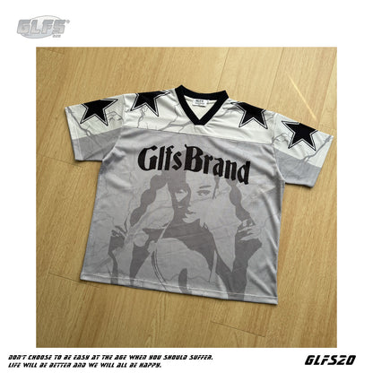 Sporty Portrait V-Neck Short Sleeve T-Shirt WN26490