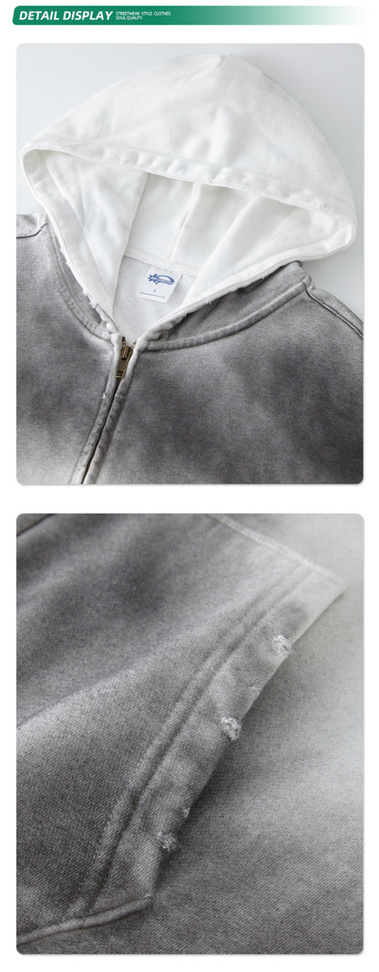Oversize Washed Damage Zipper Hoodie WN6617